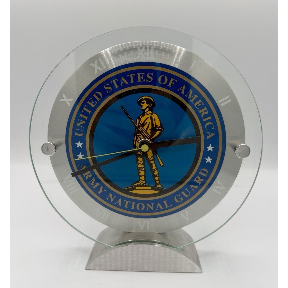 MERIDIAN U.S ARMY National Guard TROPHY CLOCK RARE SOLID ALUMINUM DAIL & Base